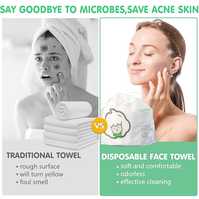 Disposable Face Towel for Dry and Wet Use, 100% Cotton Facial Tissue, Ultra Thicked Facial Cleansing Towels, Multi-Purpose Dry Wipes for Makeup Removing, Sensitive | Baby Skincare