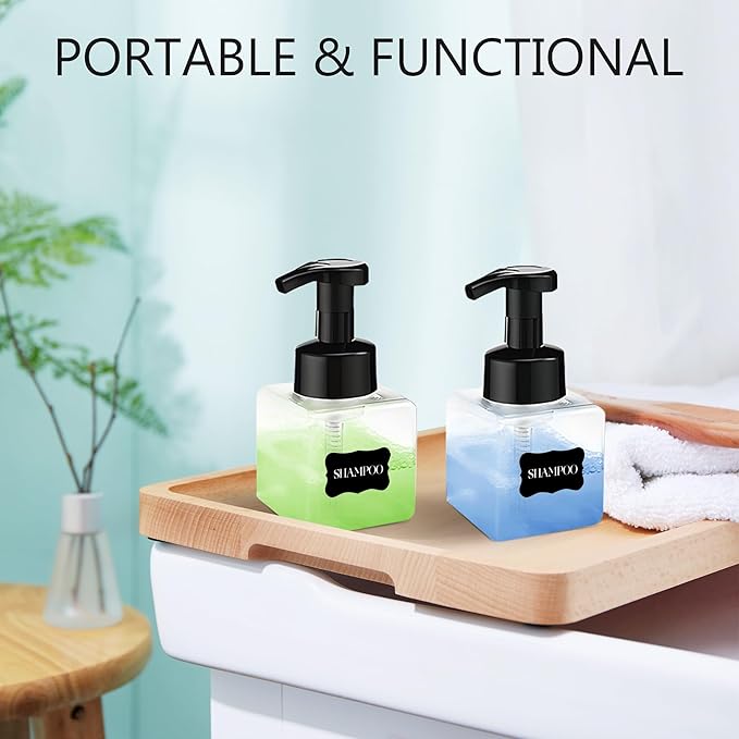 8.5 oz Foaming Soap Dispenser Plastic Foaming Pump Bottle, Refillable Dispenser with Plastic Pump, Empty Hand Bottles for Liquid Soap, Shampoo, Bathroom,Hotel,Restaurant (15, Transparent)