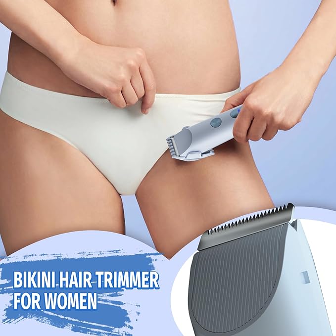 Bikini Trimmer for Women, 2 in 1 Electric Shaver for Women, Rechargeable Electric Razor Body Hair Trimmer Wet & Dry Use, Blue