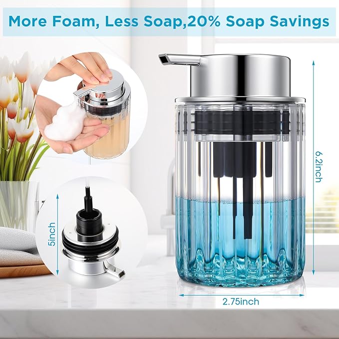 2 Pcs Refillable Clear Foaming Hand Soap Dispenser 10 oz Plastic Dispenser Pump Lotion Foaming with Silver Pump for Bathroom Vanities Kitchen