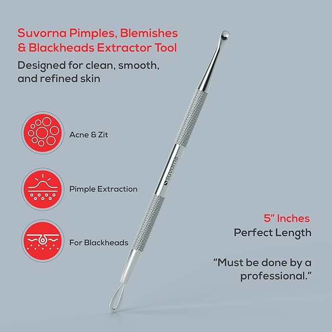 Suvorna Comedone Extractor 2in1, Milia Remover, Nose Blackhead Remover Tool, Whitehead Extractor, Pore Extractor, Black Head Remover for Face, Pore Cleaner, Pimple Popper Tool, Pimple Extractor