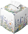 Wildflower Tissue Box Cover Colorful Spring Meadow Butterfly Garden Square PU Leather Waterproof Tissue Box Holder for Car Bathroom Bedroom Office Tabletop Decor