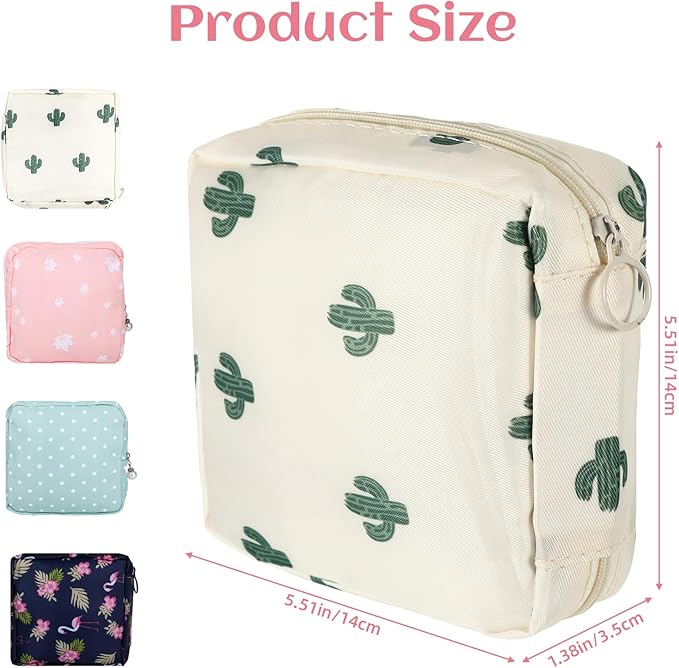 4Pcs Sanitary Napkin Storage Bag, Portable Period Bag for Teen Girls Woman, Pad Pouch Tampon for Purse, Reusable Zipper Period Pouches for Teen School Office Travel Feminine Care Organizer, Flamingo