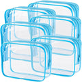 6 Pieces Large Clear Makeup Bags Bulk TSA Approved Toiletry Bag for Travel Transparent PVC Clear Cosmetic Pouch with Zipper, Waterproof Plastic Organizer Case for Carry-on Travel Essentials (Blue)