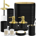 Bathroom Set, 10PC Bathroom Accessory Set, Black Bathroom Accessories, Black and Gold Bathroom Set with Trash Can, Soap Dispensers