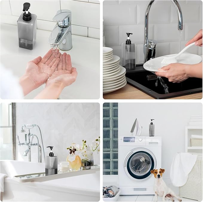 Suream 3 Packs Shampoo Dispenser, 27oz/800ml Square Plastic Shower Bottles Refillable with Labels, Shampoo Pump Dispenser for Bathroom Vanities, Grey
