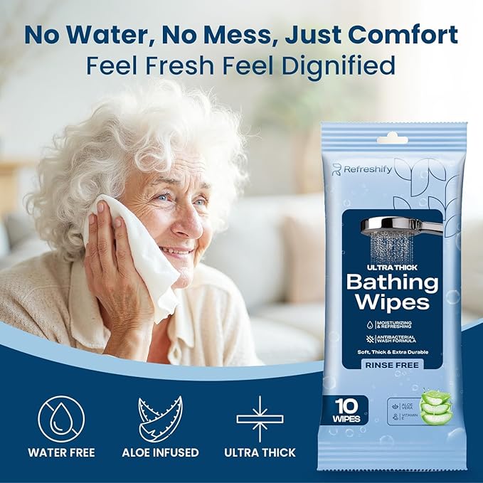 Extra Thick Bath Wipes, Fresh Bathing Wipes | Shower & Bath Alternative | Body Wipe for Adults Bathing No Rinse | Microwavable with Aloe & Vitamin E | 10 Packs - 100 Ct