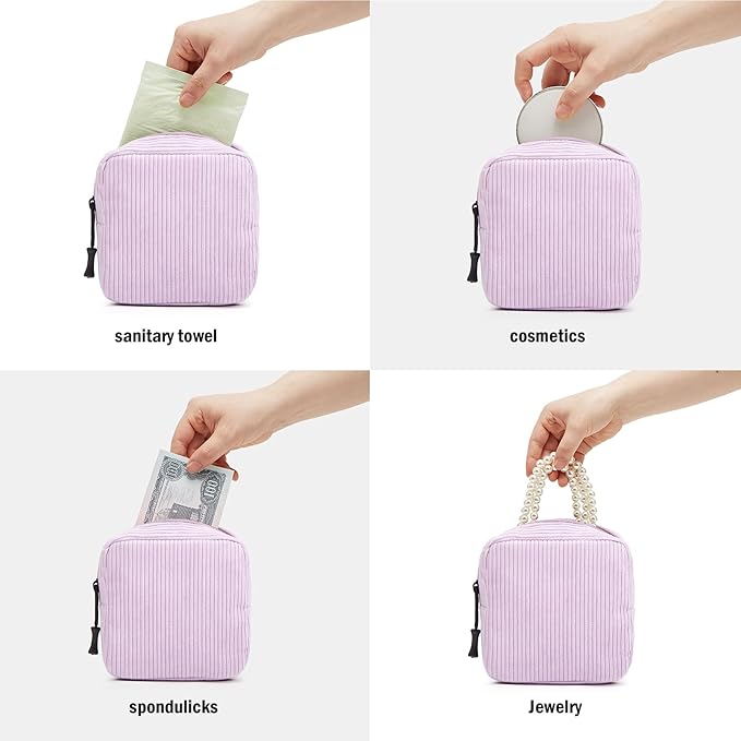 Small Makeup Bag for Purse,Mini Cosmetics Bag cute Zipper corduroy Cosmetic Pouch Storage Pouch Travel Toiletry Organizer for Women Girls(Purple)