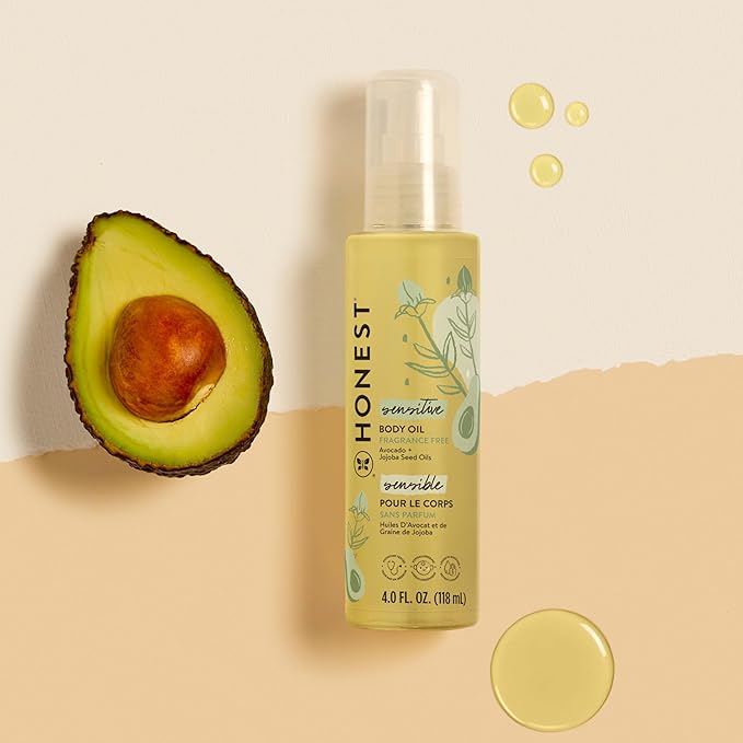 The Honest Company Fragrance-Free Moisturizing Body Oil, Nourish Soothe Baby's Skin, Plant-Based, Hypoallergenic Vegan, 4.0 fl oz