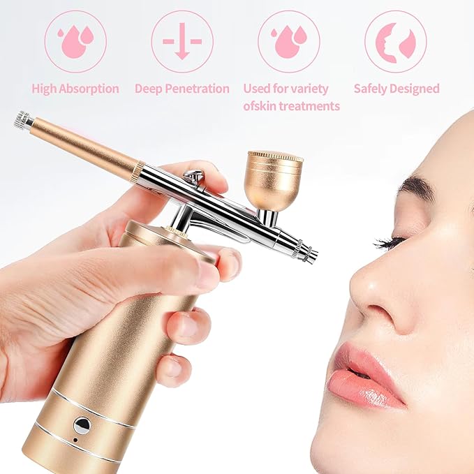 Airbrush Kit Air Brush Kit With Air Compressor Nail Charms Wireless Air Brush for Barber, Nail Art, Cake Decor, Makeup, Model Painting (Golden)