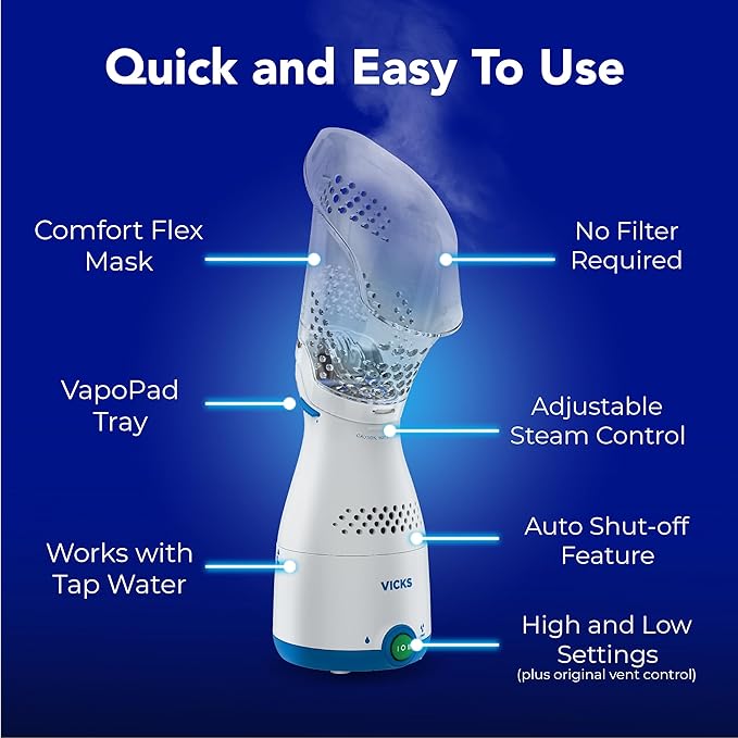Vicks Sinus Inhaler, New & Improved Non-Medicated Steam Inhaler for Sinus Relief, Allergies, Congestion & Colds, Vocal Steamer, Soothes Nasal & Throat Passages, Works with VapoPads (1 Included)