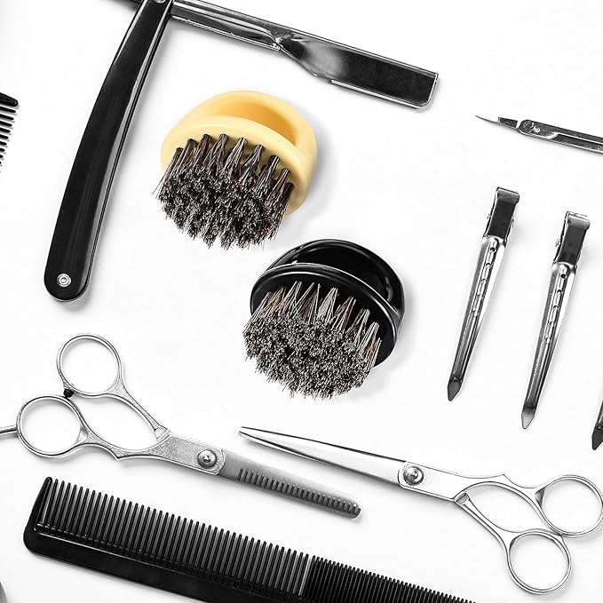 4 Pcs Knuckle Brush for Men Barber Brush, Fade Brushes, Face and Neck Brushes, Mustache and Hair Supplies, Barber Essential Tool for Professional Barbering and Grooming Services(Black and White)