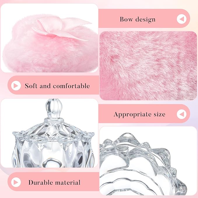 Tioncy 3 Pcs Large Body Powder Puff and Container Valentine's Day gift Powder Container with Puff Crystal Case Soft Washable Reusable Velour Face Body Glitter Wet Dry Makeup(Exquisite,Clear)