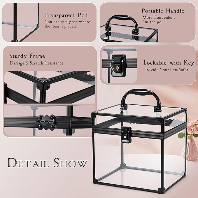 Costravio Clear Makeup Case Crown Box Toiletry Organizer Case Transparent Train Case with Latches Travel Artists Display Case for Vanity Bathroom Counter Dresser Craft Toys Case Makeup Tools Box