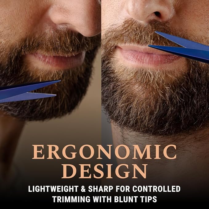 Ontaki Beard & Mustache Scissors for Men - 5inch, Midnight Blue - 410C German Steel Durable, Ergonomic Design Travel Friendly Facial Hair Scissors - Beard Kit 2 Combs & Case Perfect for Styling