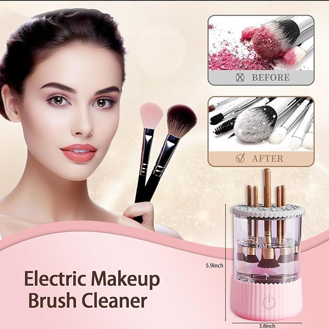 Automatic Makeup Brush Cleaner, Makeup Brush Cleaner Machine, Make Up Brush Cleaner Suitable for Various Sizes of Makeup Brushes,Cleaning and Drying 2 in1 Electric Makeup Brush Cleaners.