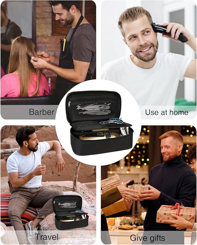 Barber Tool Bag, Hair Clipper Bag Hair Cutting Scissors Storage Bag Shaving Kits Haircut Accessories Organizer Bag Gift for Women (Black)