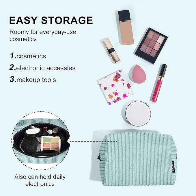 MAANGE Cosmetic Bags for Women Small Makeup Bag for Purse Corduroy Makeup Pouch Travel Makeup Bag with Metal Zipper Make Up Bag for Travelling