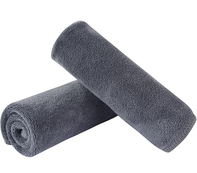 SINLAND Microfiber Facial Cloths Fast Drying Washcloth 12inch x 12inch Grey 2 pack