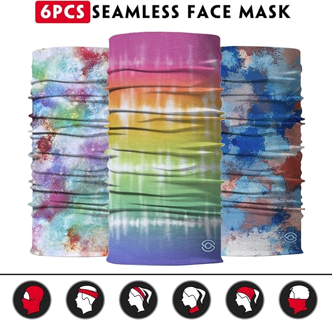 Venswell Neck Gaiter Face Mask Men Women,Seamless Bandana Rave Face Cover Scarf Mask,Balaclava,Headband, Head Wrap,Headwear