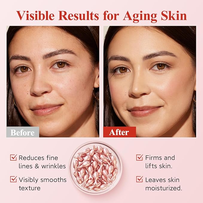 HKH Retinol Serum for Face - Anti Wrinkle Skincare Serum with Vitamin A & E - Capsules with Collagen for Women - Smoothing Fine Lines Firming & Moisturising Skin - Travel Friendly (38+38 ct)