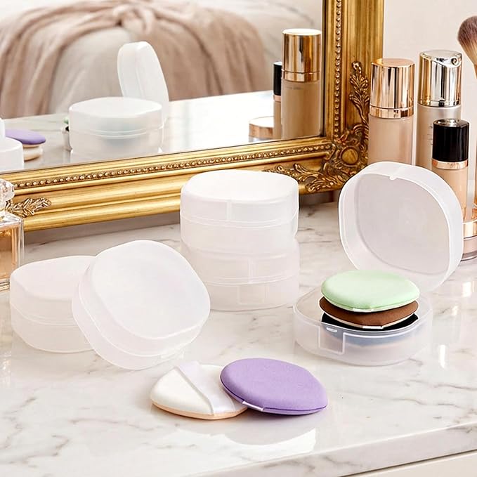 Plastic Cotton Square Holder, 4 PCS Portable Cotton Round Holder Travel Size Makeup Sponge Holders White Transparent Cottons Pads Dispenser Container for Makeup Remover Cottons Balls Puff Small Items