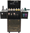 Lockable Makeup Train Case,55.1lbs Rolling Hairdressing Trolley,Beauty Salon Cosmetic Luggage with Universal Wheels for Hair Stylist,Make-up Artists (Brown)