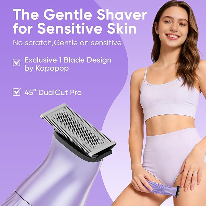New Designed for Sensitive Skin Painless 2-in-1 Bikini Trimmer for Women,Dual Heads Electric Shaver & Razor for Body Pubic Underarm&Facial Hair,IPX7 Waterproof,Rechargeable Cordless Razor