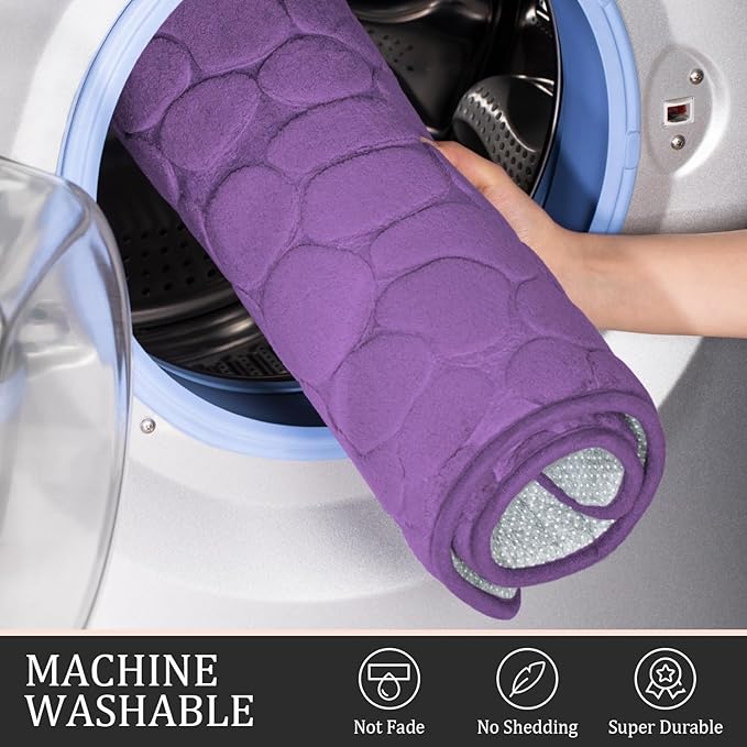 YIHOUSE Bathroom Rugs Mat Set 5 Piece Purple, Memory Foam Bath Mats Sets, Non Slip Water Absorbent Washable Bath Rugs for Sink, Toilet and Floor