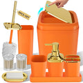 Bathroom Accessories Set - Luxury Orange Bathroom Set, 9 Pieces Bathroom Accessory Set, Orange Bathroom Accessories with Trash Can, Toilet Brush & Soap Dispenser