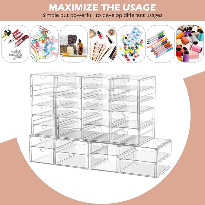 Makeup Organizer Storage With 30 Drawers, 6 Pcs Desktop Office Supplies, Desk Organizers, Clear Accessories, Dustproof Drawer and for Make Up, Jewelry, Pen, Stationary