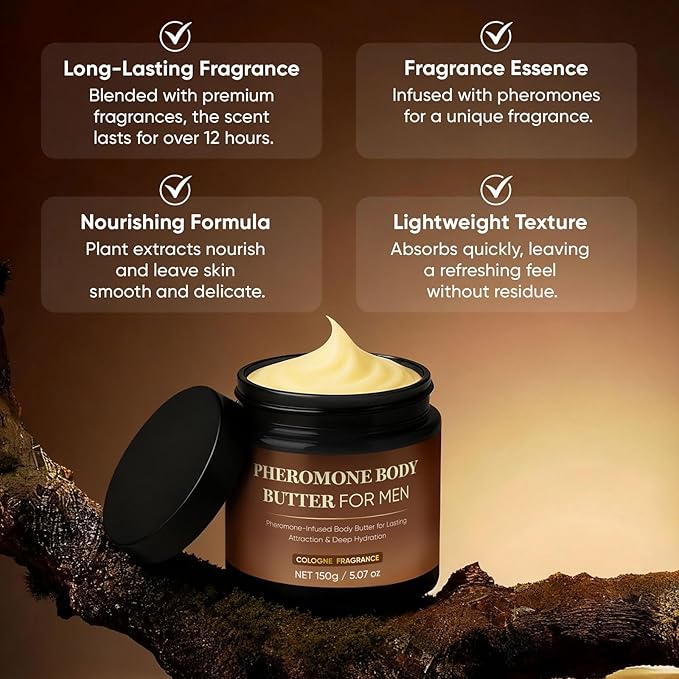 Pheromone Body Butter for Men, Body Skin Cream with Shea Butter, Cocoa Butter & Coconut Oil, Long-Lasting Fragrance, Deep Hydration, Non-Greasy, Alcohol-Free, Vegan (2)