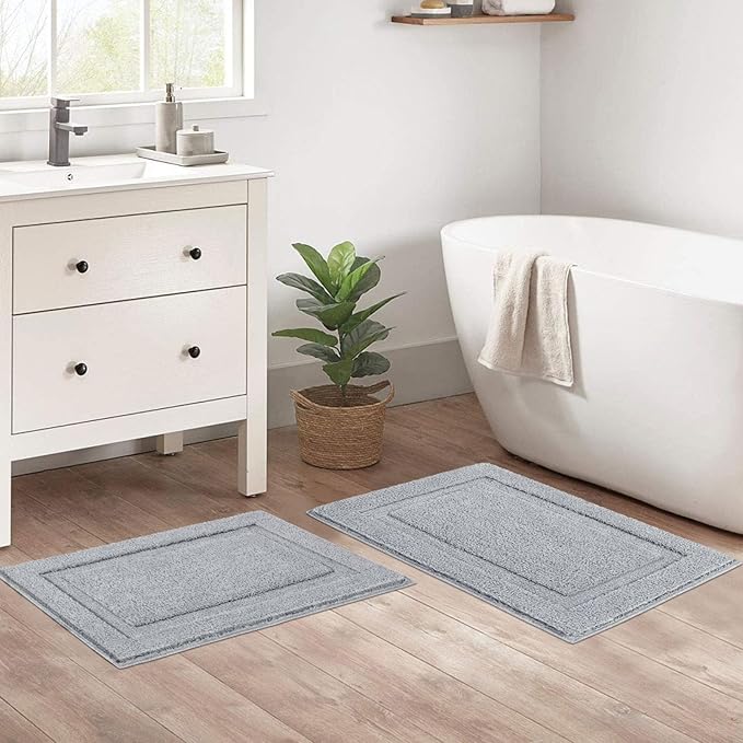 SHACOS Soft Fluffy Bathroom Rugs Set of 3 Pieces Bath Mats with U Shape Toilet Rugs Non Slip Washable Bath Rugs Absorbent Bathroom Carpet for Shower Tub, Light Gray