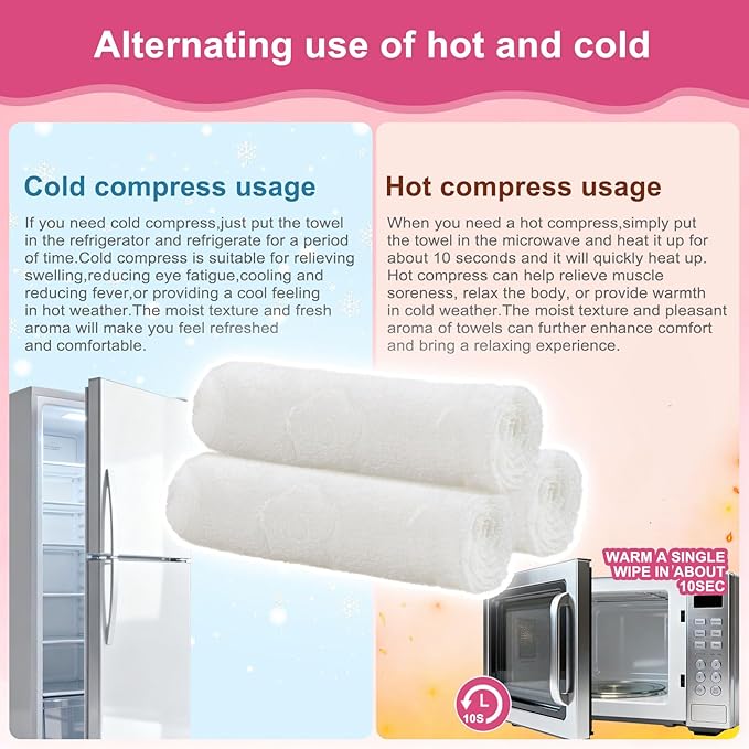 Moist Cotton Towel Bulk Moist Towelettes Individually Wrapped 8.7" x 8.7",White Towel Services,Refreshment Pre Moistened Towels Peach,Rose and Coconut for Sport Party Spa(Pack of 60)