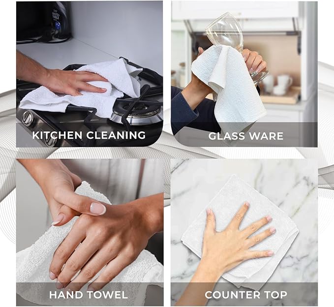 Avalon Towels Cotton Washcloths – (Pack of 72) Size 12x12 Inches, 100% Ring Spun Cotton, Soft & Absorbent Face Towels, Gym Towels, Hotel and Spa Quality, Reusable Fingertip Towels (White)