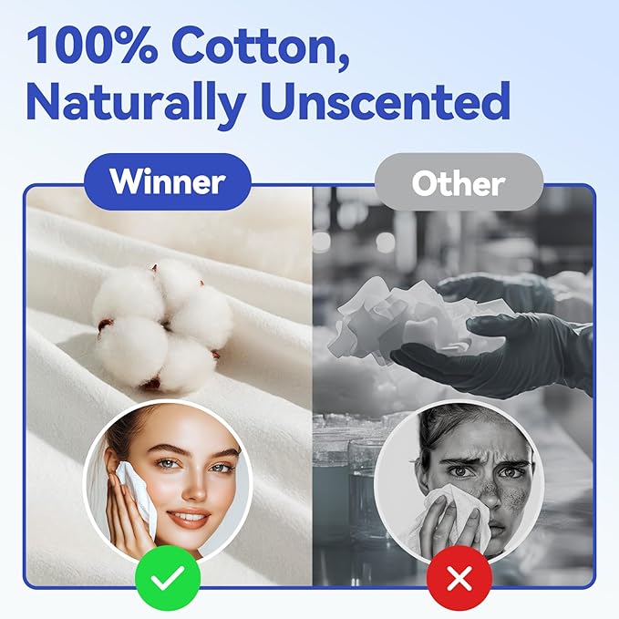 Winner Face Towels, 100% USDA Biobased Facial Towelettes XL, Disposable Face Towel for Sensitive Skin, Ultra Soft Makeup Remover Dry Wipes, Odor-Free, 165 Count, 3 Pack