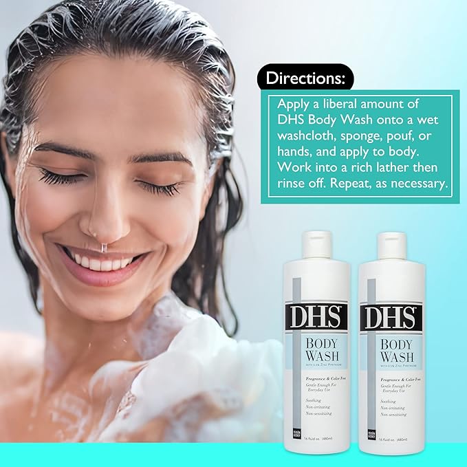 Person & Covey, Inc. DHS Moisturizing Body Wash - Gentle & Effective Body Wash Sensitive Skin, for Everyday Use - Unscented, Moisturizing for Men & Women, and Eczema Prone Skin - 2 Pack, 16 Oz.