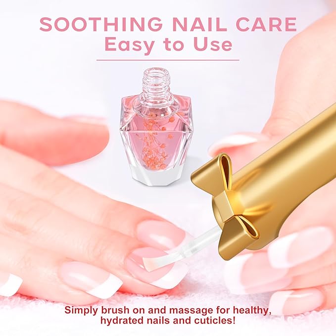 JIASHENG Cuticle Oil, Scented Cuticle Nail Oil Infused with Real Flowers, Hydrates, Moisturizes, Strengthens, Repairs, Revitalizing Cuticle Oils for Nails Damage Dry Cuticle, Peach, 12ml