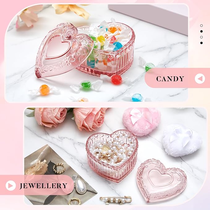 Tioncy 3 Pcs Large Body Powder Puff and Container Mother's Day Gift Powder Container with Puff Crystal Case Soft Washable Reusable Velour Face Body Glitter Wet Dry Makeup(Pink, Heart)