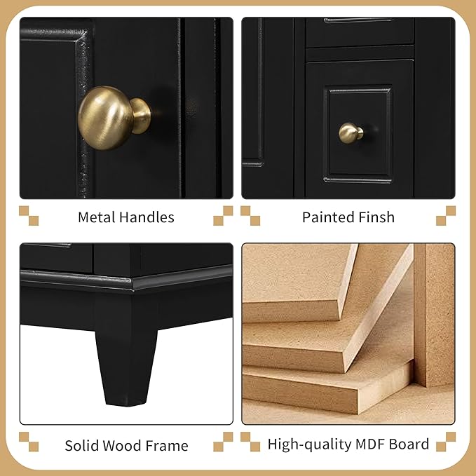 24" Bathroom Vanity with Sink, Harper & Bright Designs Free Standing Single Vanity Set with 3 Drawers and One Door with Storage Racks, Solid Wood Storage Cabinet with Ceramic Basin for Bathroom, Black