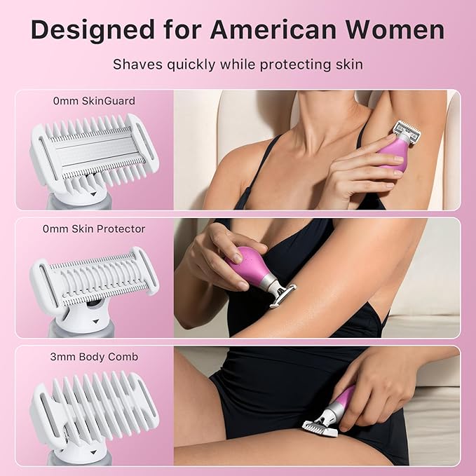 2026 NEW Bikini Trimmer for Women - Small But Powerful Electric Razors, Intimate Pubic Hair/Lady Facial Painless Removal, USB-C Cordless Body Shaver for Trip, Replaceable Wet/Dry Blade, Pink