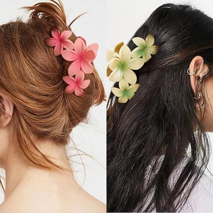 Ahoney Flower Hair Clips - 6PCS Hawaiian Hibiscus Clips for Thick Hair, Beach Hair Accessories for Women and Girls (Cute Style)