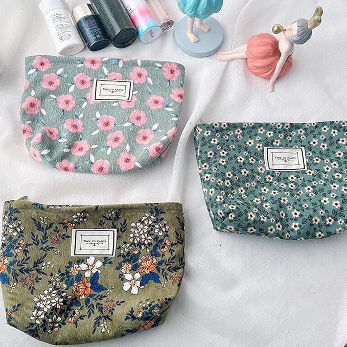 SxoSyo Cosmetic Bags for Women Makeup Bag Large Capacity Purse Travel Toiletry Zipper Storage Pouch Make up Brushes Organizer for Gifts (mini flowers, Green)