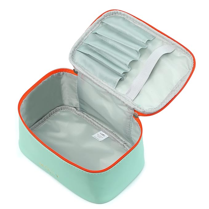 Meiyuuo Makeup Bag Large Cosmetic Bags for Women Girls Cute Travel Zipper Pouch Toiletry Organizer for Beauty Essentials Waterproof (Light Green)