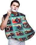 Purple And Teal Flowers Print Beard Bib Shaving Apron, Beard Hair Trimming Cape Gift For Dad