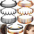 8 PCS Fashion Effortless Plastic Headbands with Teeth Comb Black Skinny Headbands No Slip Hair Accessories Bands for Women Men Teen Girls, Amber&Bright Black