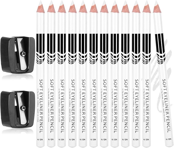 12Pcs White Barber Pencil with 2 Sharpener, Magic Hairline Pencils for Lineup Beard Shaping Beard Guide Pen Barber Chalk for Beards Hair Makeup Design for Men