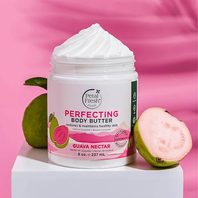 Petal Fresh Pure Perfecting Guava Nectar Body Butter, Organic Coconut Oil, Argan Oil, Shea Butter, Promotes Healthy Skin, Vegan and Cruelty Free, 8 oz (Guava Nectar)