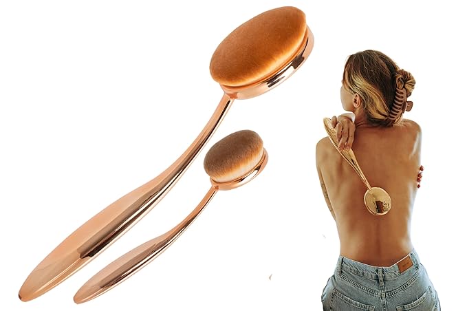 Self-Tan Applicator - Self Tanner Brush for Back - Body and Face Kabuki Brush for Fake Tan, Lotion, Makeup, and Sunscreen, Back Applicator for Sunless Tanner and cream