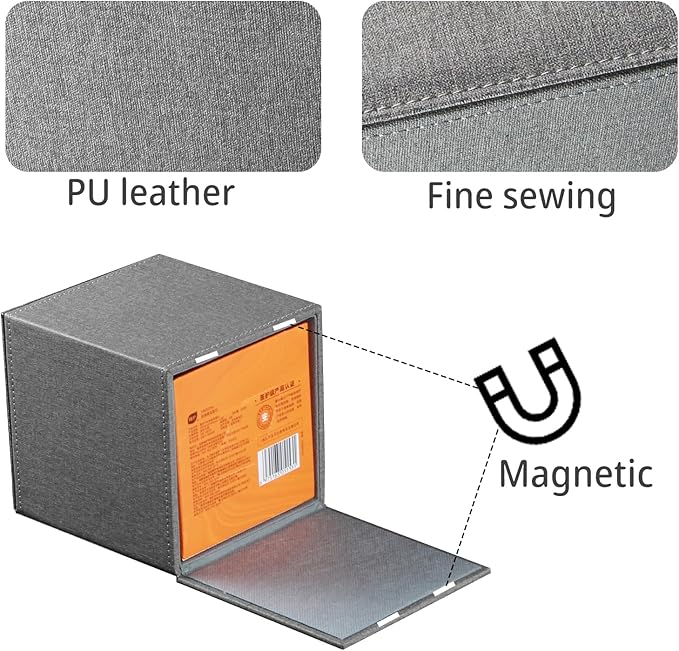 Leather Tissue Box Cover Square,Decorative Cube Tissue Box Holder with Magnetic Bottom,Facial Paper Organizer Table Napkin Case Dispenser for Bathroom NightStand Coffee Car Home Office,Grey